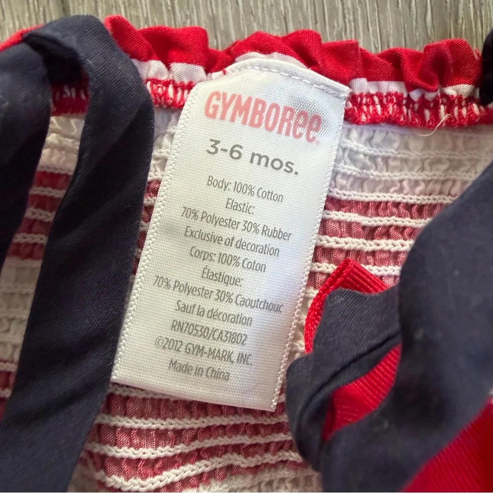GYMBOREE SLEEVELESS SMOCKED ROMPER 4TH OF JULY AMERICANA FLAG 3-6MO